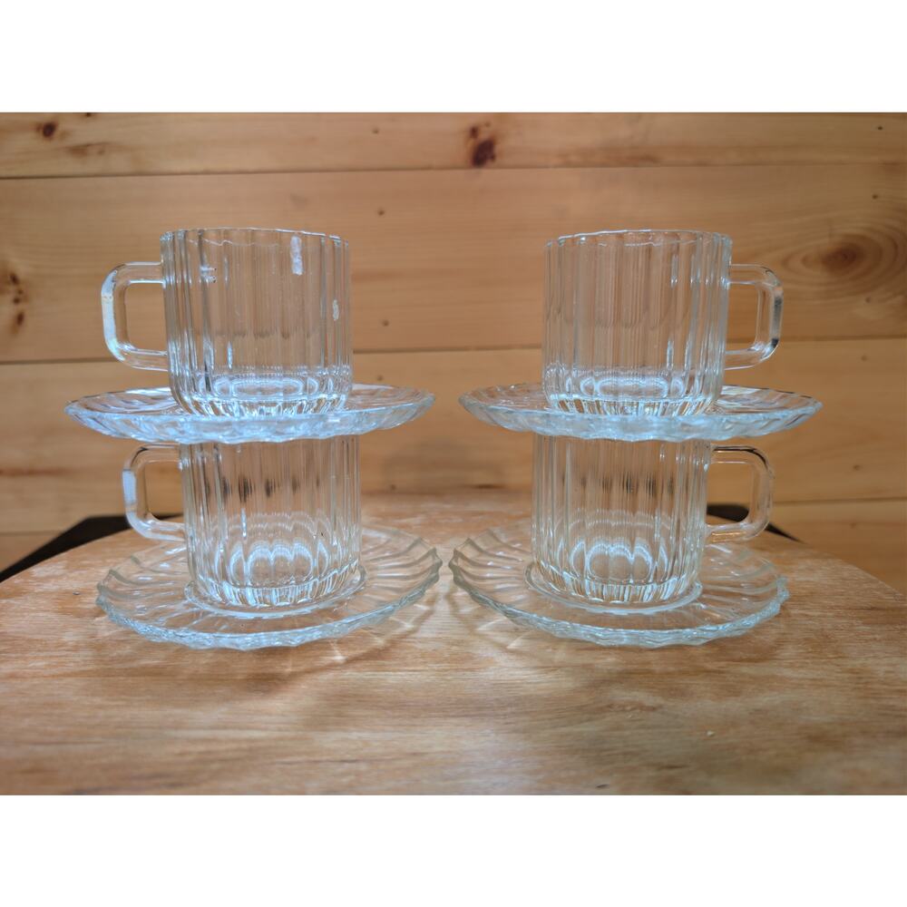 Vintage Crown Corning Centrix Clear Glass Demitasse Set - Service for 4 - Italy